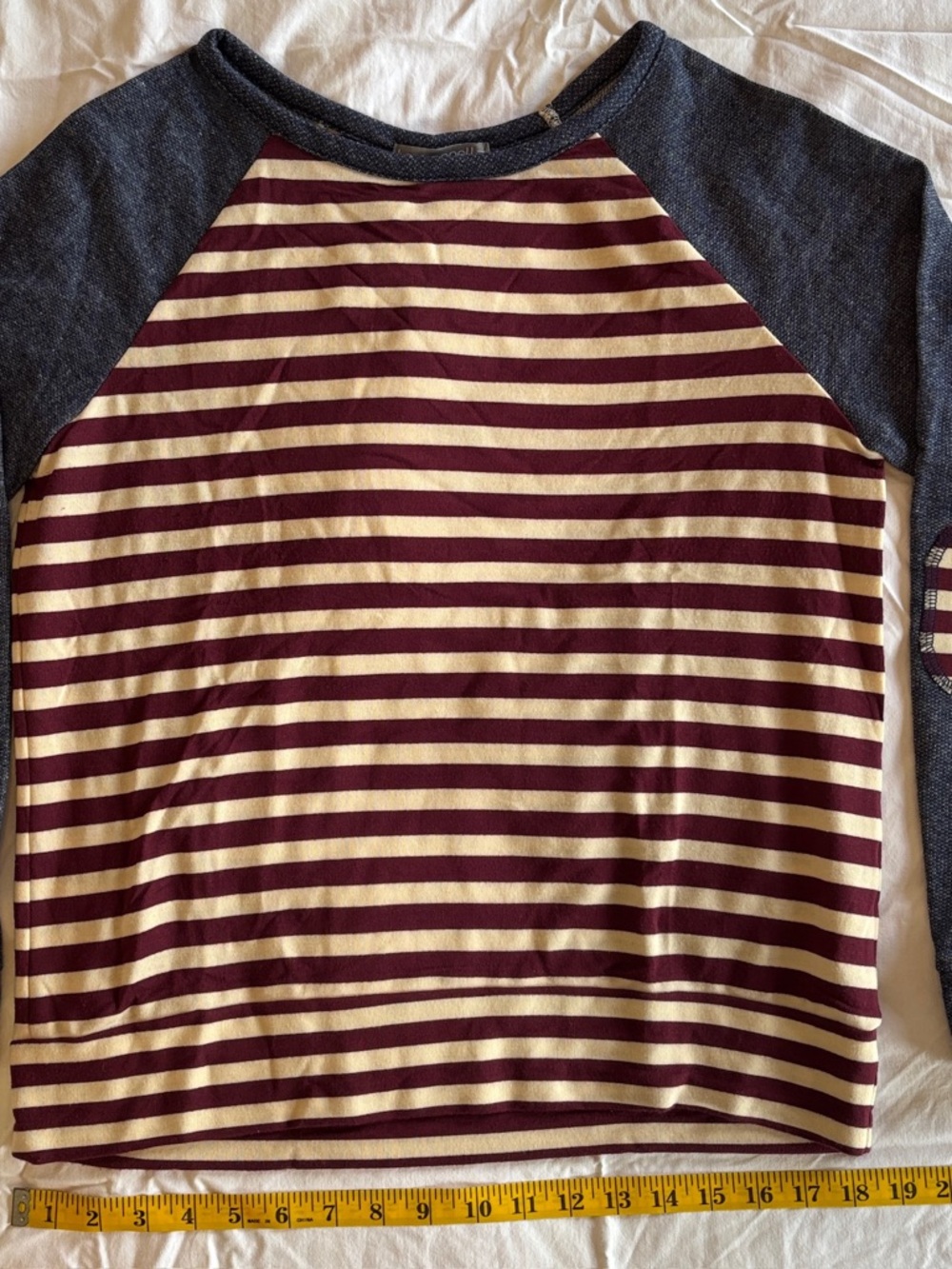 Loveappella Burgundy, Cream & Navy Striped Raglan Top